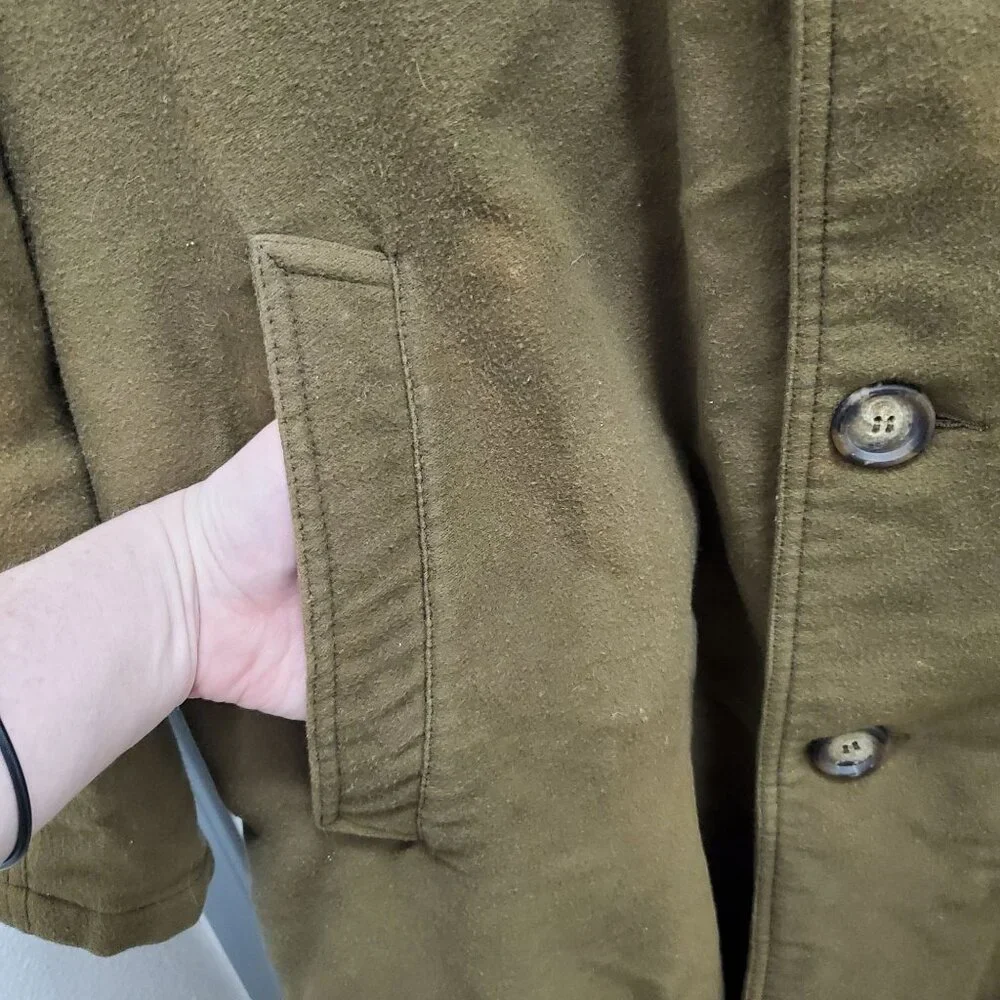 Giorgio Armani Men's Vintage Olive Wool Belted Military Trench Coat Size 42‎ - Picture 3 of 15